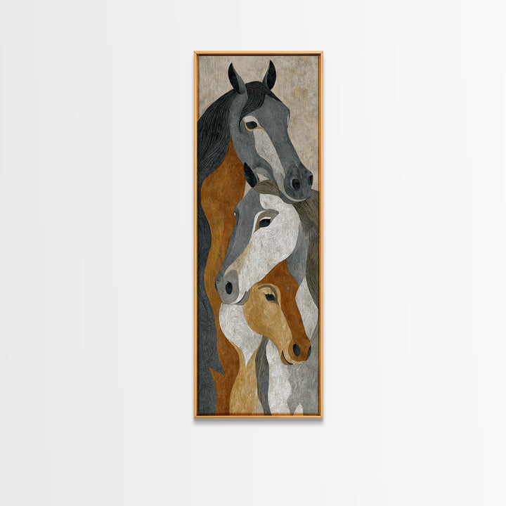 Tribal Horse Pattern Framed Canvas Print, Tribal Art, Fine Art Print, Living Room Decor, Oil Painting, Tribal, Wall Decor, TRI-1x3-54