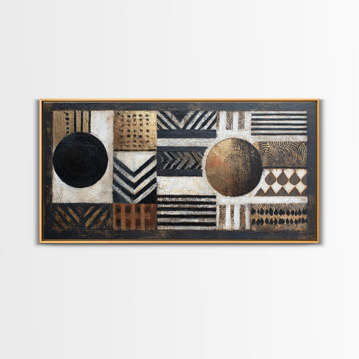 Mud Cloth Black and Cream Pattern Framed Canvas Print, Tribal Art, African Wall Art, Living Room Decor, Fine Art, Tribal, TRI-2x1-3