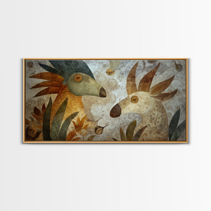 Ancient Cave Art Running Animals Canvas Print, Tribal Art, Black and White Art, Living Room Decor, Oil Painting, Tribal, TRI-2x1-53