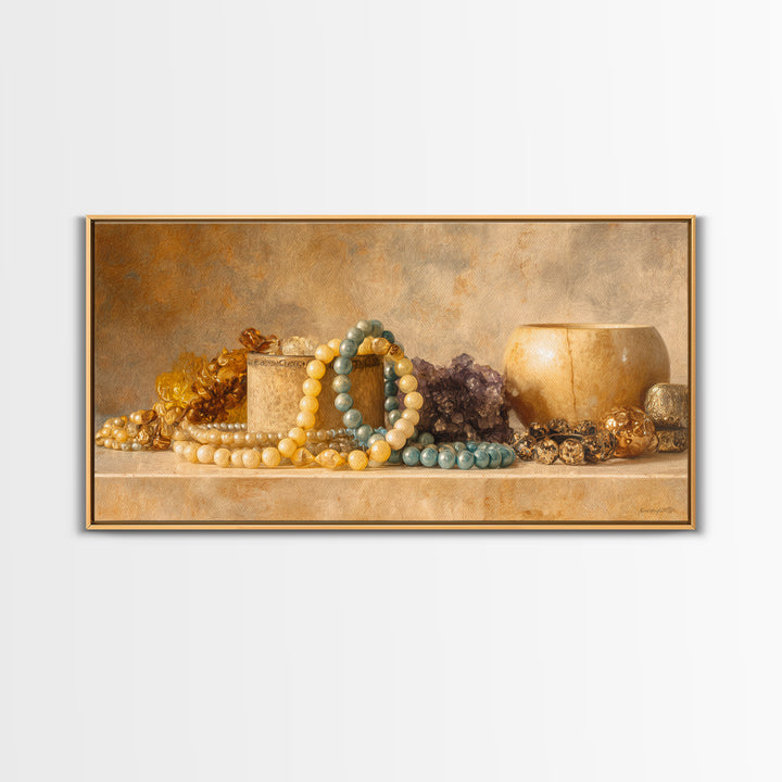 Beaded Jewelry Still Life Canvas Print, Tribal Art, Abstract Wall Art, Living Room Decor, Fine Art, Tribal, Black and White Art, TRI-2x1-78