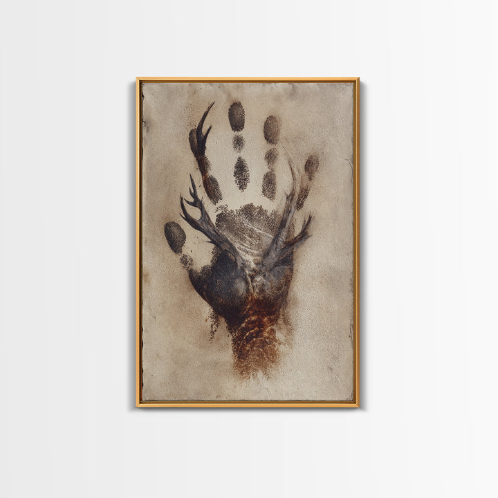 Handprint and Animal Track Composition Framed Canvas Print, Tribal Art, Gallery Wall Art, Living Room Decor, Fine Art, Tribal, TRI-2x3-1