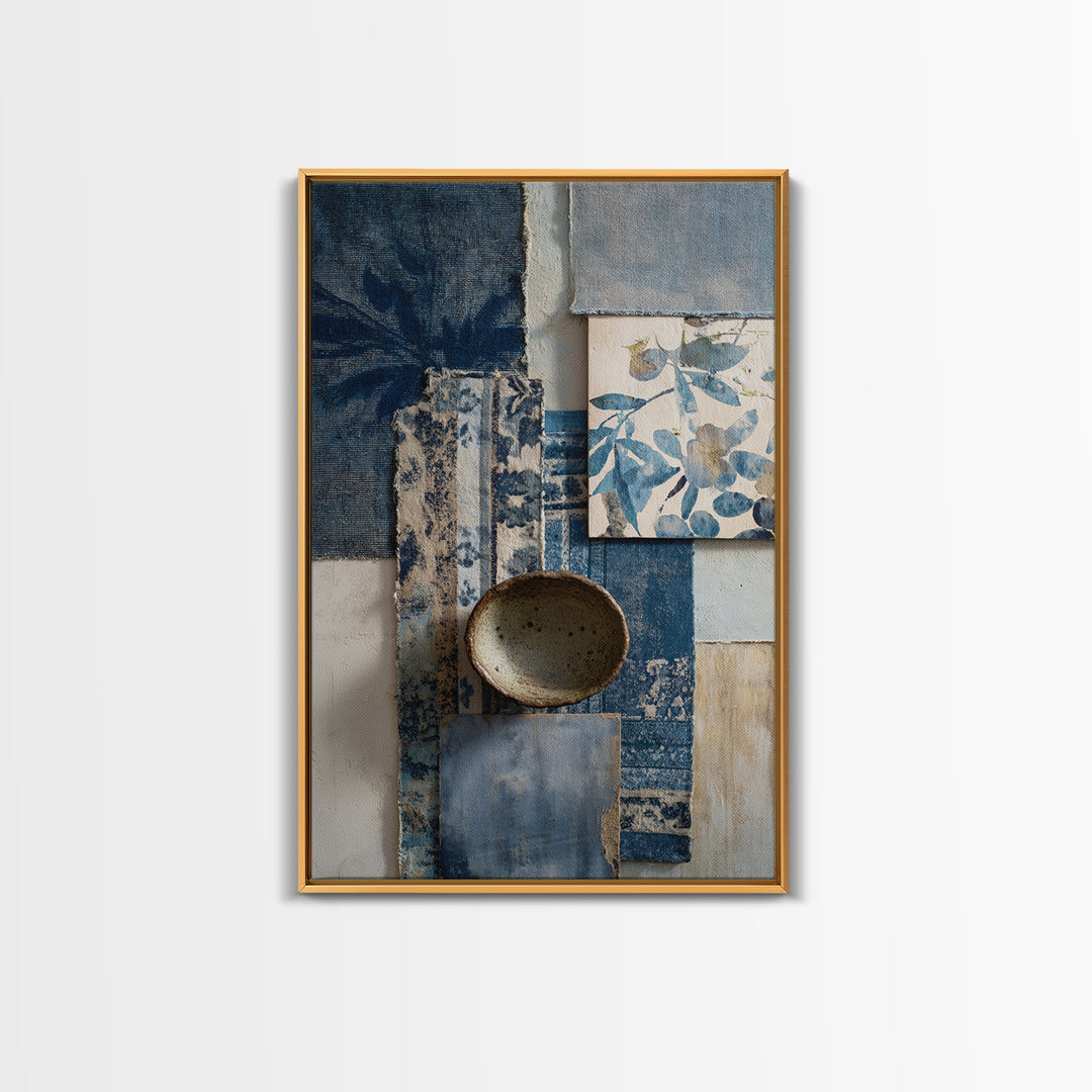 Indigo Textile Design Canvas Print, Tribal Art, Textured Painting, Living Room Decor, Fine Art, Tribal, Unique Wall Art, TRI-2x3-16