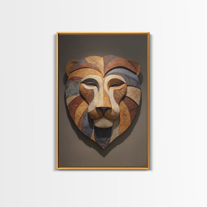 Lion Mask Abstraction Framed Canvas Print, Tribal Art, Contemporary Art, Living Room Decor, Abstract Art, Tribal, Boho Decor, TRI-2x3-24