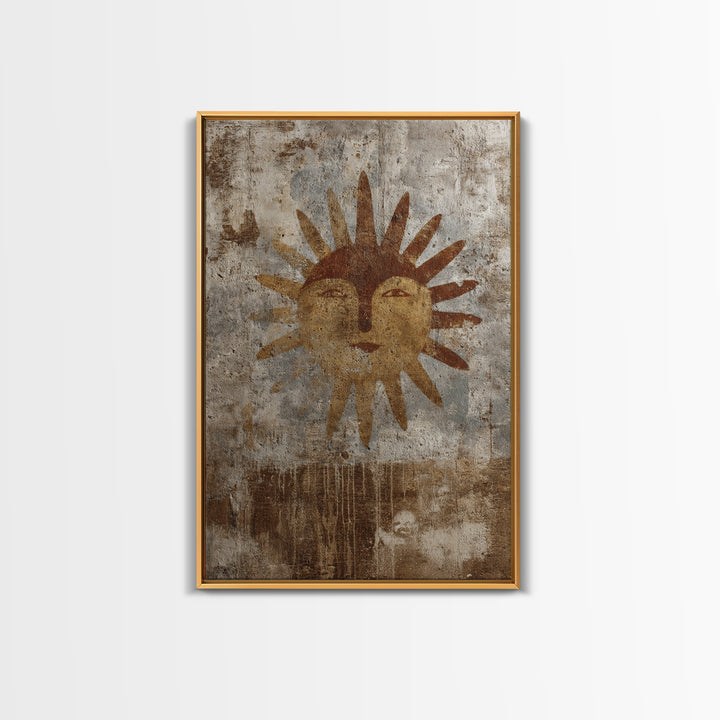 Tribal Sun Symbol Framed Canvas Print, Tribal Art, Abstract Print, Living Room Decor, Fine Art, Tribal, Statement Artwork, TRI-2x3-43