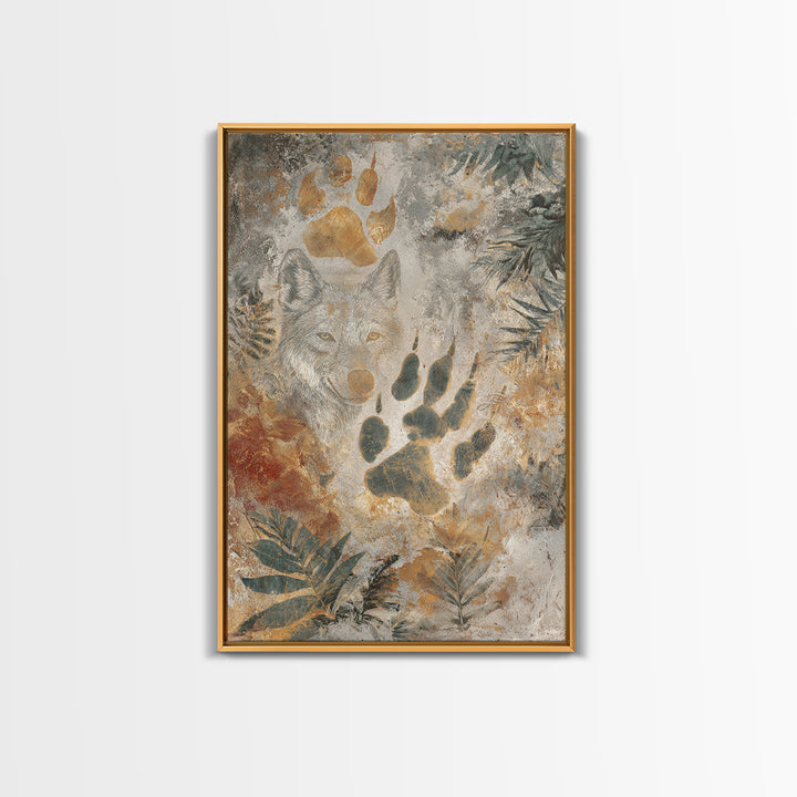 Handprint and Animal Track Composition Framed Canvas Print, Tribal Art, Earthy, Living Room Decor, Fine Art, Tribal, TRI-2x3-73