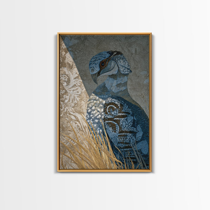 Totemic Bird with Patterned Wings Framed Canvas Print, Tribal Art, Art Print, Living Room Decor, Oil Painting, Tribal, TRI-2x3-8