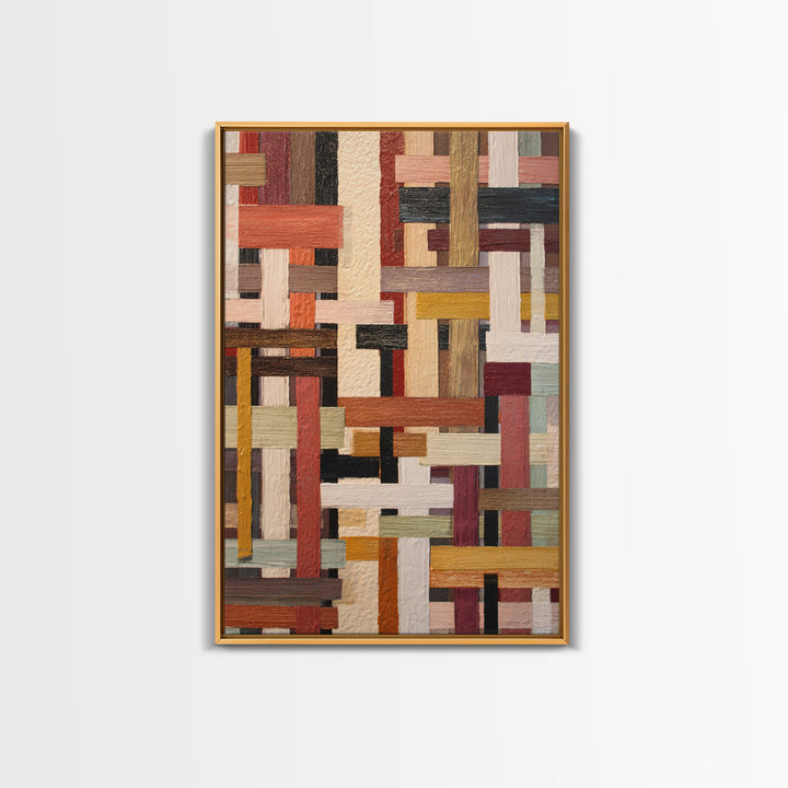 Woven Basket Pattern Enlarged as Modern Art Framed Canvas Print, Tribal Art, Afrocentric Wall Art, Living Room Decor, Tribal, TRI-2x3-94