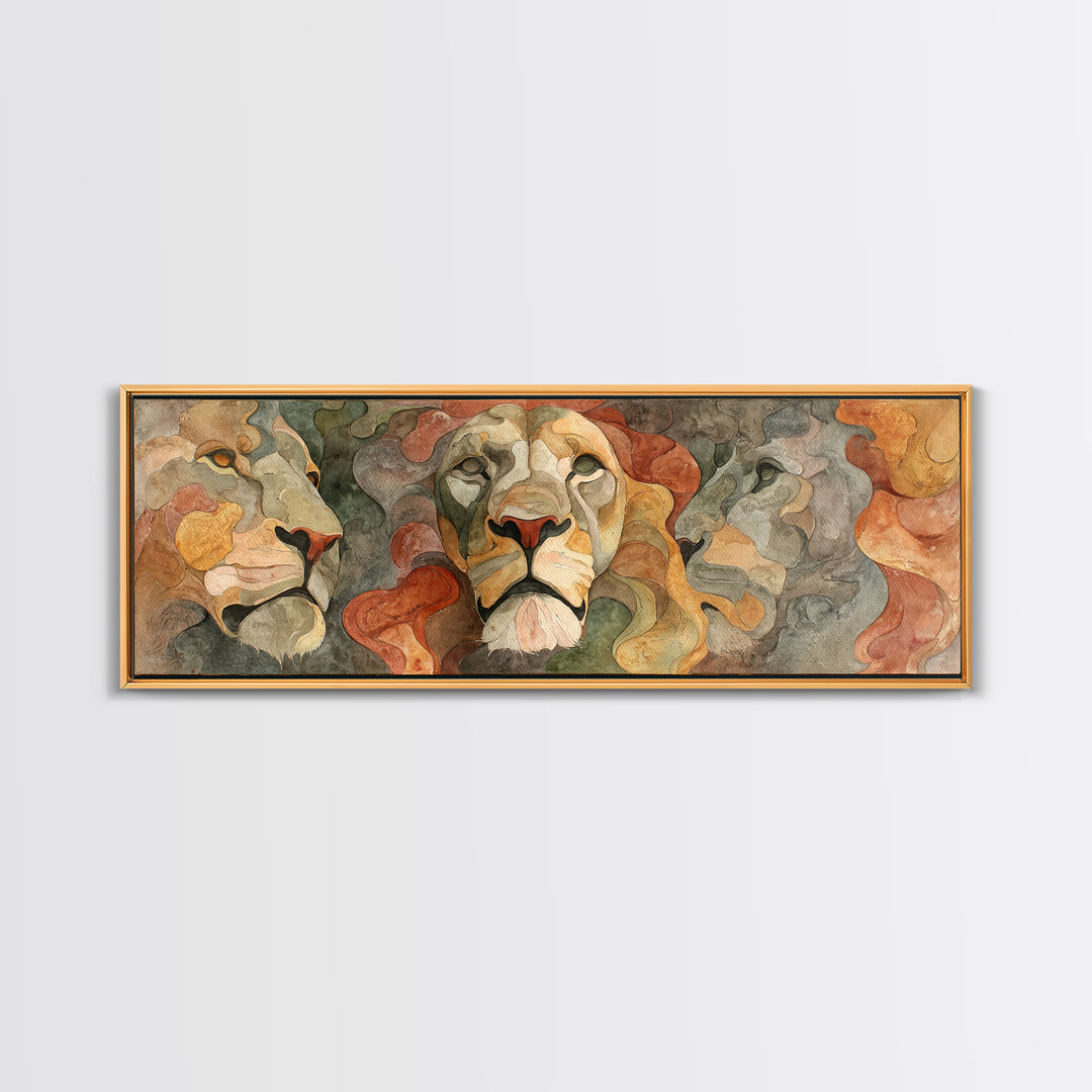 Lion Mask Abstraction Framed Canvas Print, Tribal Art, Gallery Decor, Living Room Decor, Abstract Art, Tribal, Home Decor, TRI-3x1-32