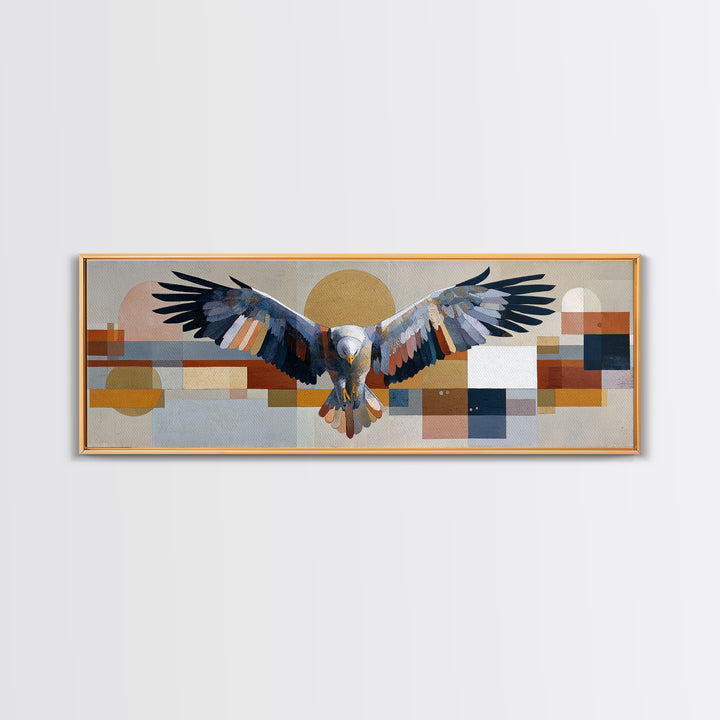 Eagle Totem with Feathers and Geometric Shapes Canvas Print, Tribal Art, Southwestern Decor, Living Room Decor, Abstract Art, TRI-3x1-4