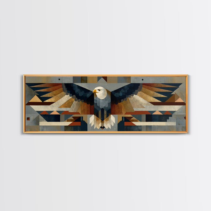 Eagle Totem with Feathers and Geometric Shapes Canvas Print, Tribal Art, Original Painting, Living Room Decor, Fine Art, Tribal, TRI-3x1-76