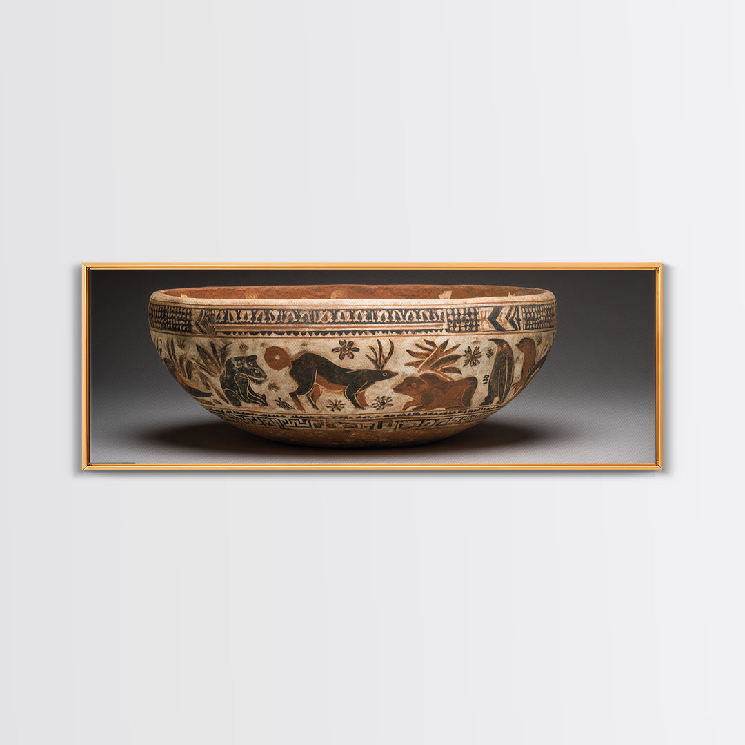 Clay Pottery Vessel Framed Canvas Print, Tribal Art, Native American Art, Living Room Decor, Oil Painting, Tribal, TRI-3x1-79