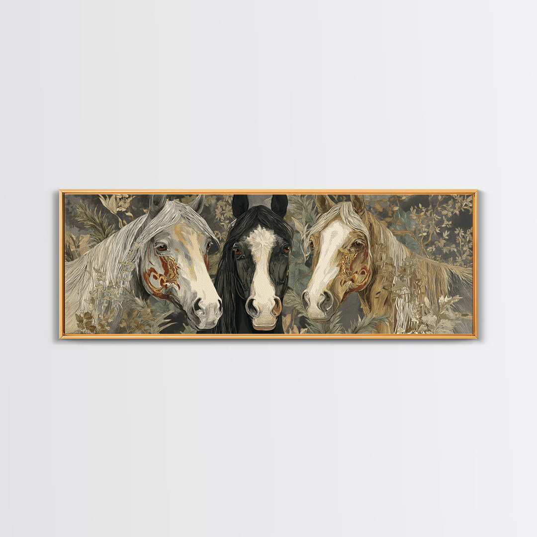 Tribal Horse Pattern Framed Canvas Print, Tribal Art, Abstract Print, Living Room Decor, Fine Art, Tribal, Statement Artwork, TRI-3x1-82