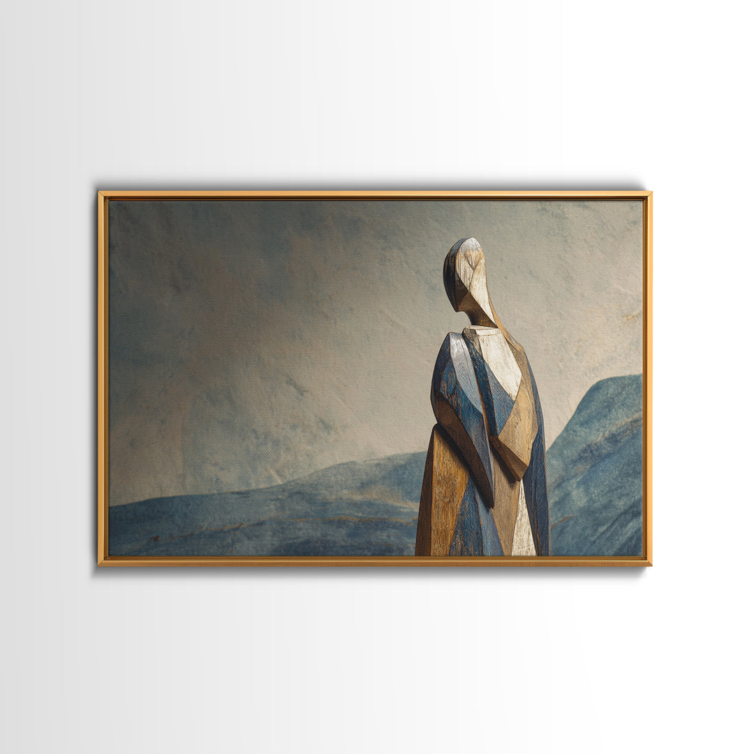 Carved Wood Figure Canvas Print, Tribal Art, Textured Painting, Living Room Decor, Fine Art, Tribal, Unique Wall Art, TRI-3x2-49