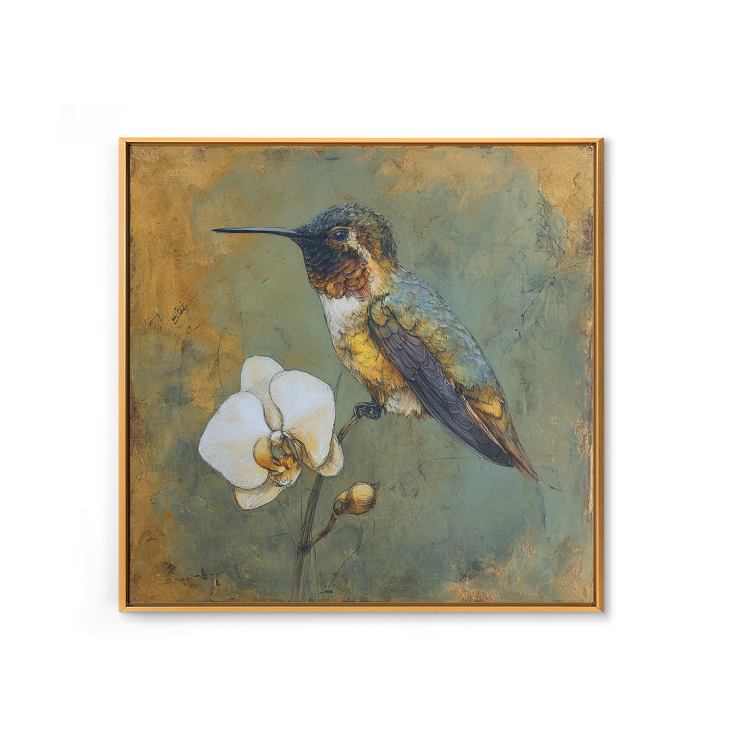 Orchid and Hummingbird Composition Canvas Print, Tropical Art, Trendy Wall Art, Living Room Decor, Tropic, Luxury Decor, TRO-1x1-10