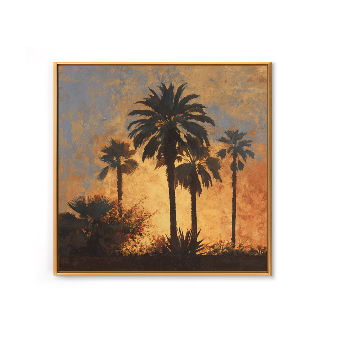 Palm Tree Silhouettes Framed Canvas Print, Tropical Art, Beach Prints, Living Room Decor, Watercolor Art, Tropic, TRO-1x1-100