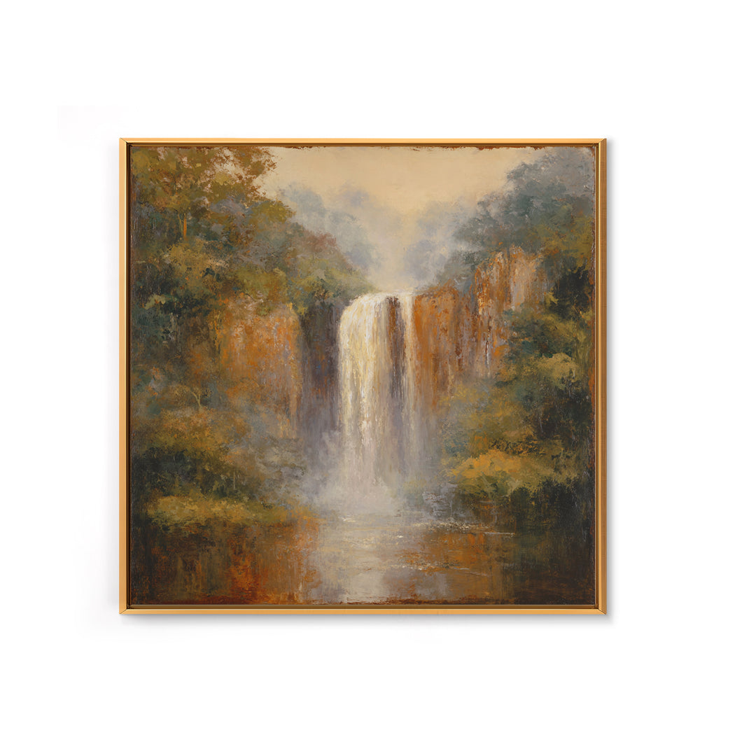Jungle Waterfall with Misty Light Canvas Print, Tropical Art, Beach Prints, Living Room Decor, Watercolor Art, Tropic, TRO-1x1-13