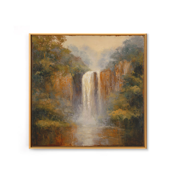 Jungle Waterfall with Misty Light Canvas Print, Tropical Art, Beach Prints, Living Room Decor, Watercolor Art, Tropic, TRO-1x1-13