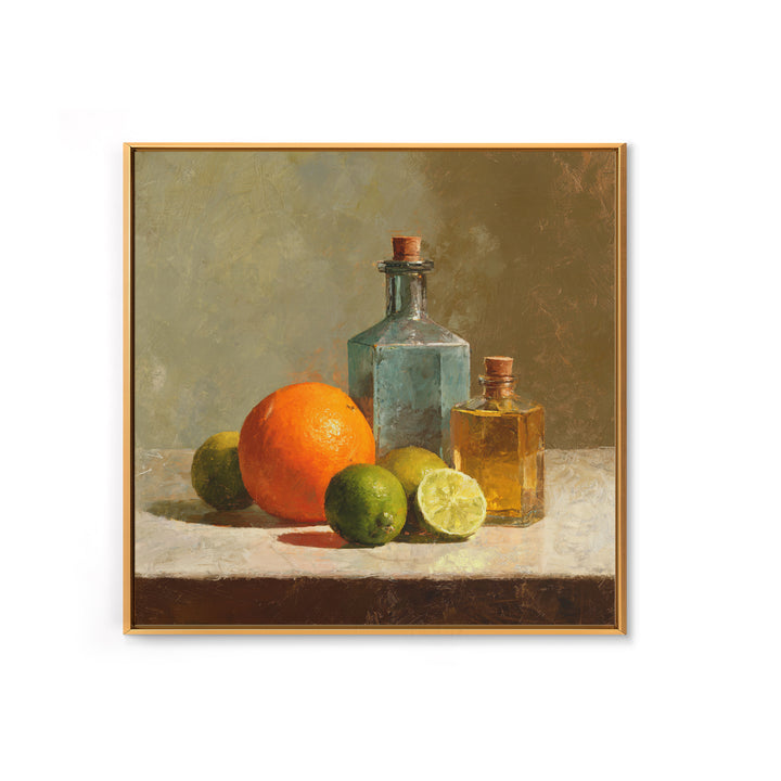 Bright Papaya and Lime Still Life Framed Canvas Print, Tropical Art, Downloadable Prints, Living Room Decor, Watercolor Art, TRO-1x1-24