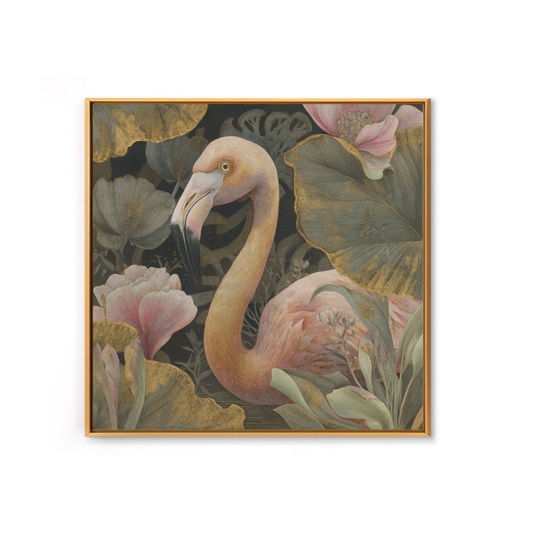 Pink Flamingos Among Tropical Water Plants Canvas Print, Tropical Art, Whimsical Art, Living Room Decor, Fine Art, Tropic, TRO-1x1-26