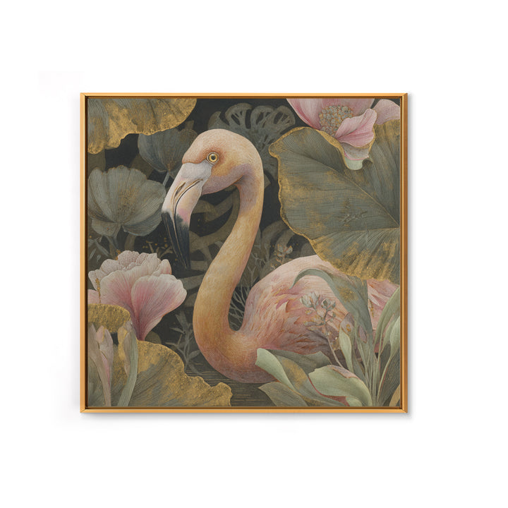 Pink Flamingos Among Tropical Water Plants Canvas Print, Tropical Art, Whimsical Art, Living Room Decor, Fine Art, Tropic, TRO-1x1-26
