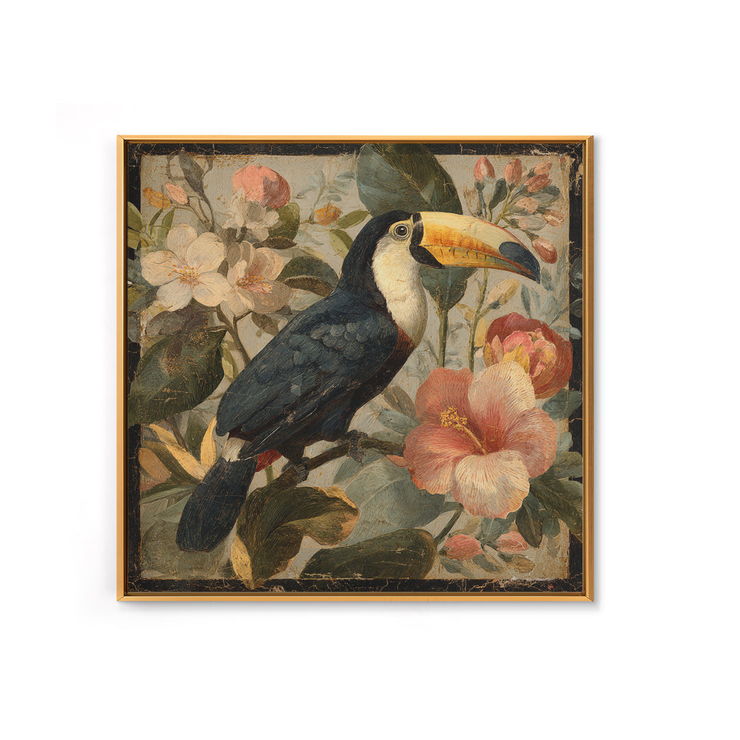 Toucans Surrounded by Bright Jungle Flowers Canvas Print, Tropical Art, Printable Art, Living Room Decor, Fine Art, Tropic, TRO-1x1-3
