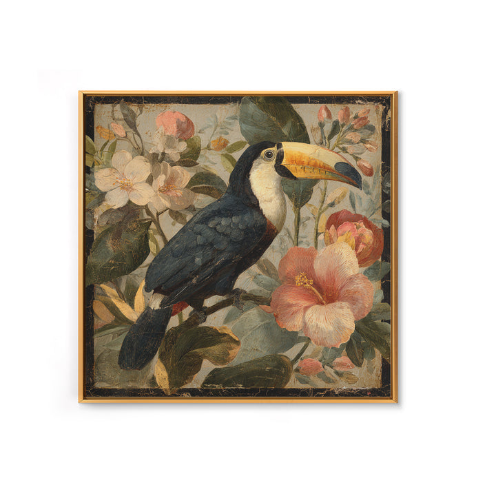Toucans Surrounded by Bright Jungle Flowers Canvas Print, Tropical Art, Printable Art, Living Room Decor, Fine Art, Tropic, TRO-1x1-3