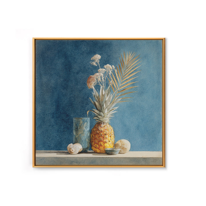 Pineapple and Palm Still Life Canvas Print, Tropical Art, Botanical Art, Living Room Decor, Oil Painting, Tropic, TRO-1x1-30