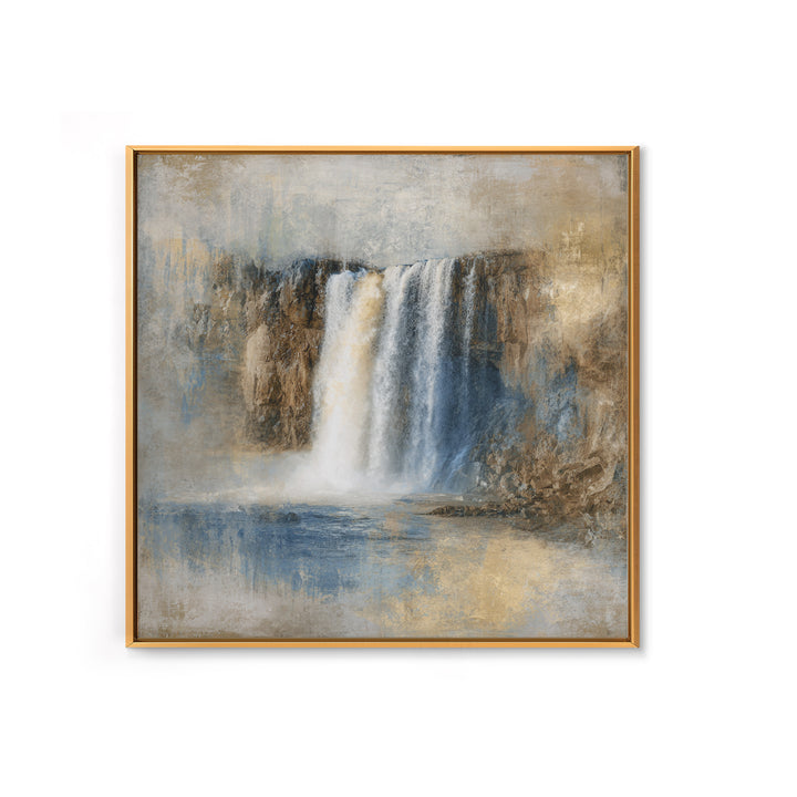 Jungle Waterfall with Misty Light Framed Canvas Print, Tropical Art, Boho Decor, Living Room Decor, Oil Painting, Tropic, TRO-1x1-37