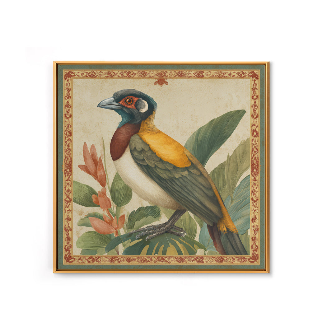 Colorful Jungle Bird Pattern Framed Canvas Print, Tropical Art, Digital Print, Living Room Decor, Tropic, Downloadable Prints, TRO-1x1-44