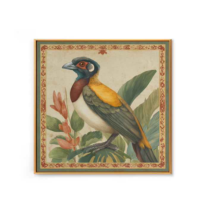 Colorful Jungle Bird Pattern Framed Canvas Print, Tropical Art, Digital Print, Living Room Decor, Tropic, Downloadable Prints, TRO-1x1-44