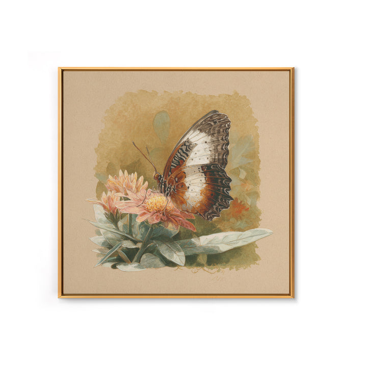Tropical Butterfly and Flower Study Framed Canvas Print, Tropical Art, Set of 3 Prints, Living Room Decor, Fine Art, Tropic, TRO-1x1-47
