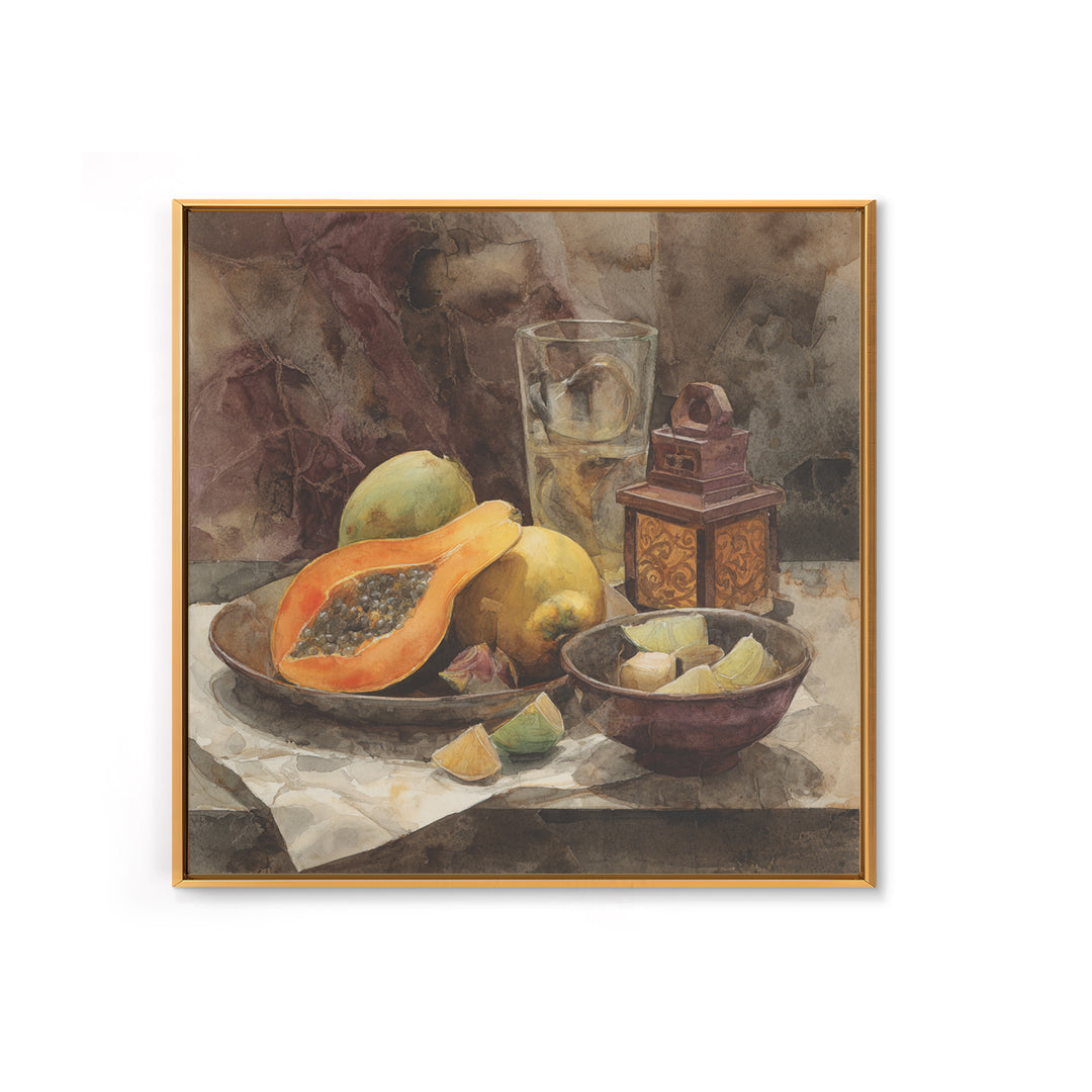 Pineapple and Palm Still Life Canvas Print, Tropical Art, Botanical Art, Living Room Decor, Oil Painting, Tropic, TRO-1x1-54