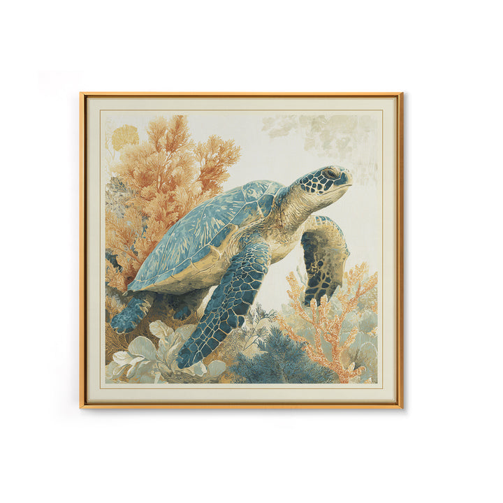 Sea Turtle Near Tropical Reef Framed Canvas Print, Tropical Art, Modern Decor, Living Room Decor, Fine Art, Tropic, Wall Decor, TRO-1x1-67