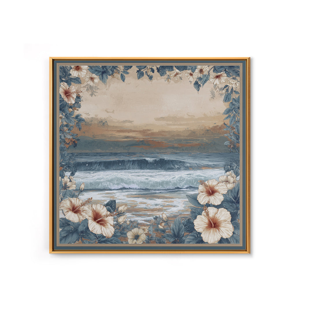 Sunset Surf Scene Framed Canvas Print, Tropical Art, Gallery Wall Art, Living Room Decor, Fine Art, Tropic, Textured Painting, TRO-1x1-70