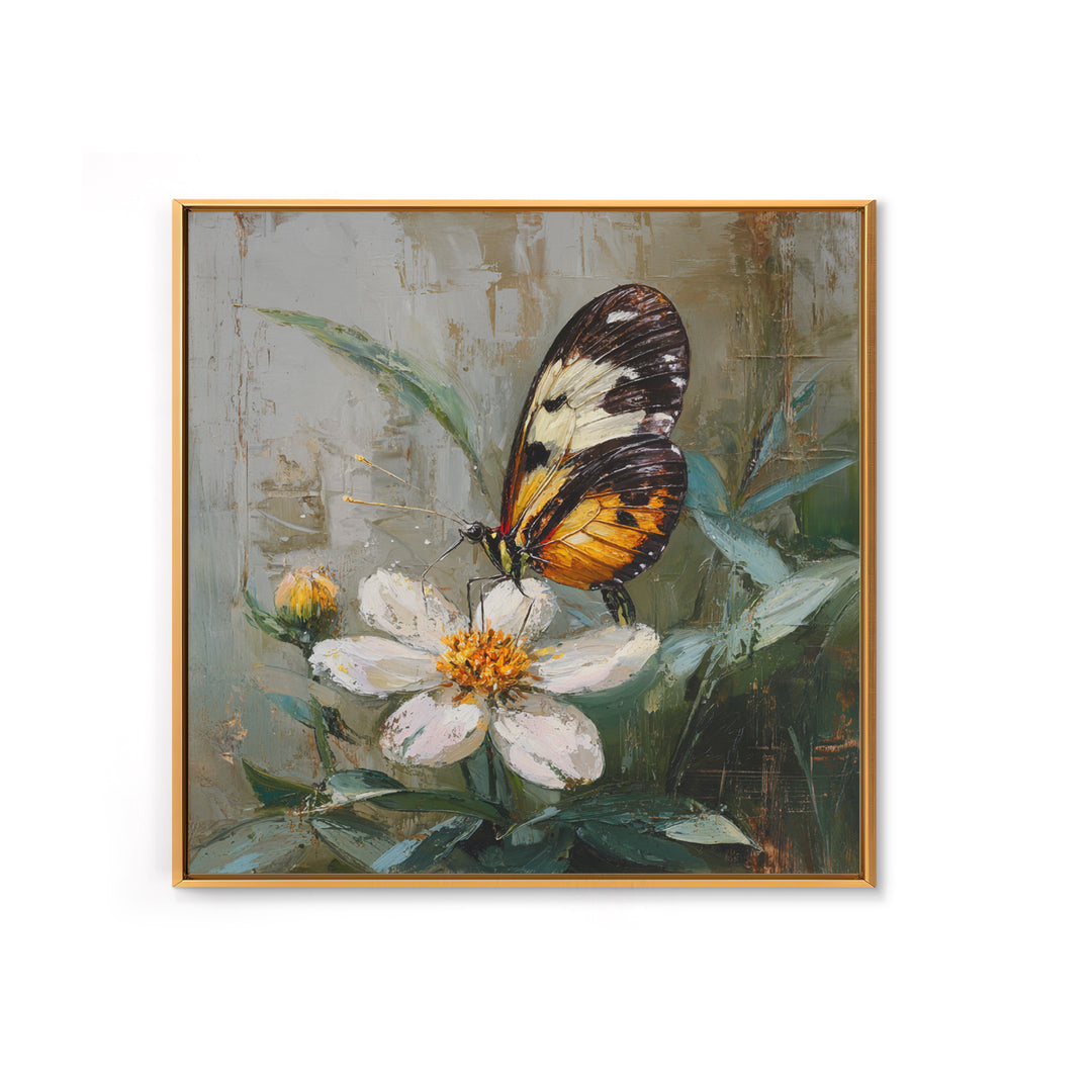 Tropical Butterfly and Flower Study Framed Canvas Print, Tropical Art, Whimsical Art, Living Room Decor, Watercolor Art, Tropic, TRO-1x1-71