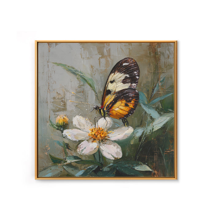 Tropical Butterfly and Flower Study Framed Canvas Print, Tropical Art, Whimsical Art, Living Room Decor, Watercolor Art, Tropic, TRO-1x1-71