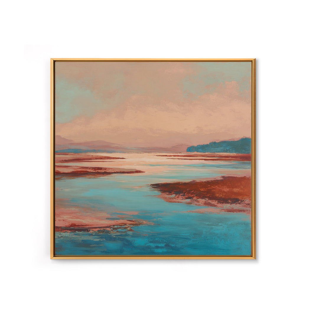 Tropical Lagoon with Turquoise Water Framed Canvas Print, Tropical Art, Boho Decor, Living Room Decor, Oil Painting, Tropic, TRO-1x1-79