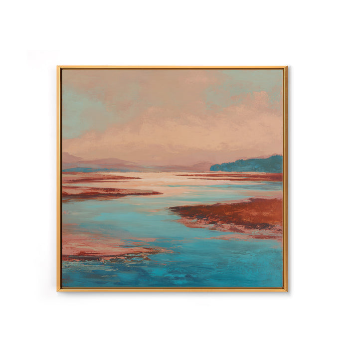 Tropical Lagoon with Turquoise Water Framed Canvas Print, Tropical Art, Boho Decor, Living Room Decor, Oil Painting, Tropic, TRO-1x1-79