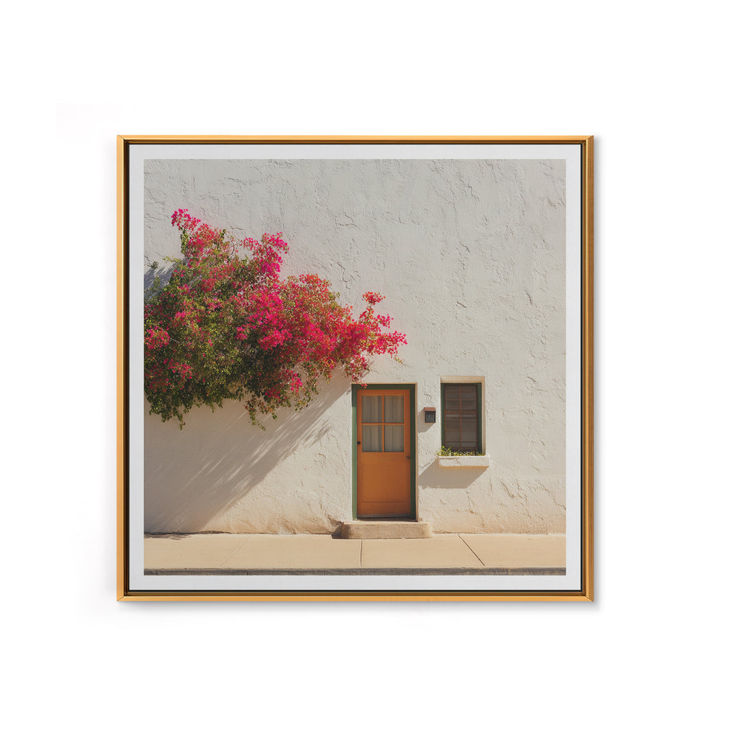 Pink Bougainvillea over White Wall Framed Canvas Print, Tropical Art, Minimalist Decor, Living Room Decor, Fine Art, Tropic, TRO-1x1-88