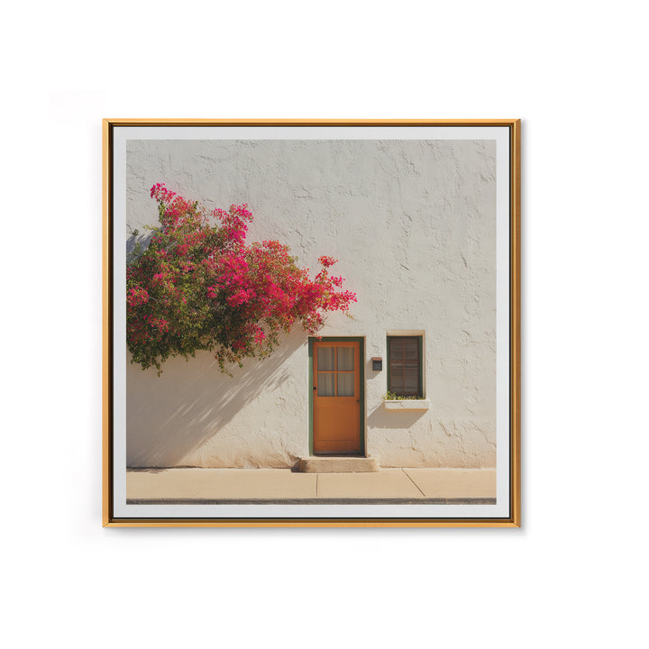 Pink Bougainvillea over White Wall Framed Canvas Print, Tropical Art, Minimalist Decor, Living Room Decor, Fine Art, Tropic, TRO-1x1-88