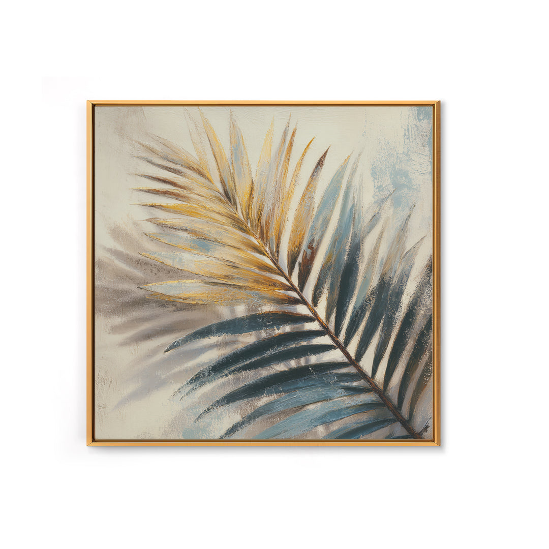 Rain Soaked Palm Leaf Closeup Framed Canvas Print, Tropical Art, Wall Art, Living Room Decor, Watercolor Art, Tropic, TRO-1x1-93