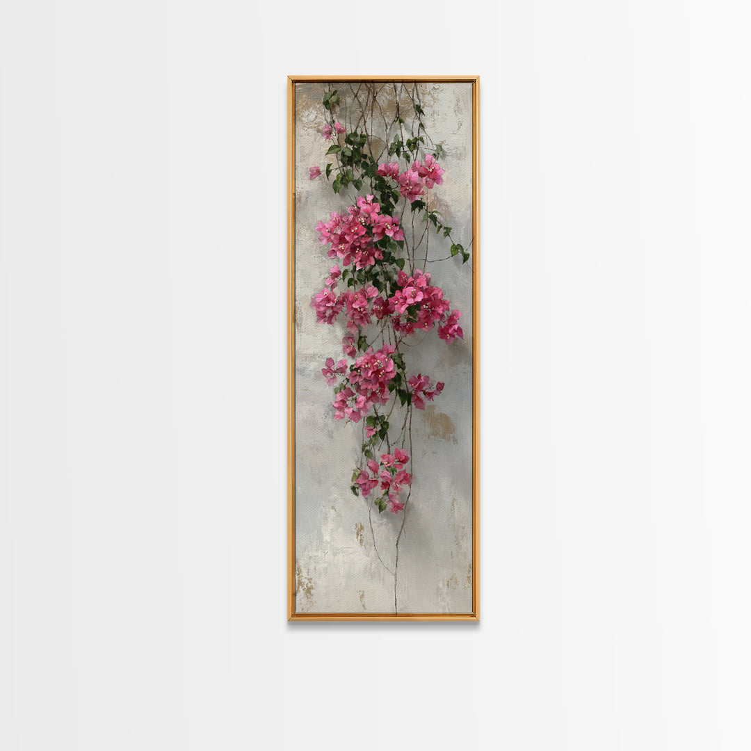 Pink Bougainvillea over White Wall Canvas Print, Tropical Art, Gallery Wall Art, Living Room Decor, Fine Art, Tropic, TRO-1x3-100
