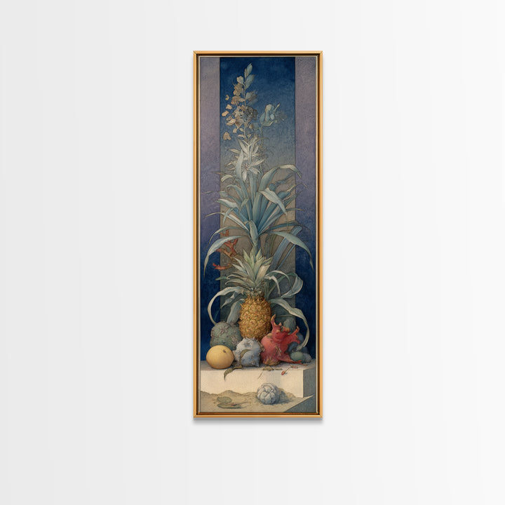 Pineapple and Palm Still Life Canvas Print, Tropical Art, Neutral Decor, Living Room Decor, Fine Art, Tropic, Home Decor, TRO-1x3-18