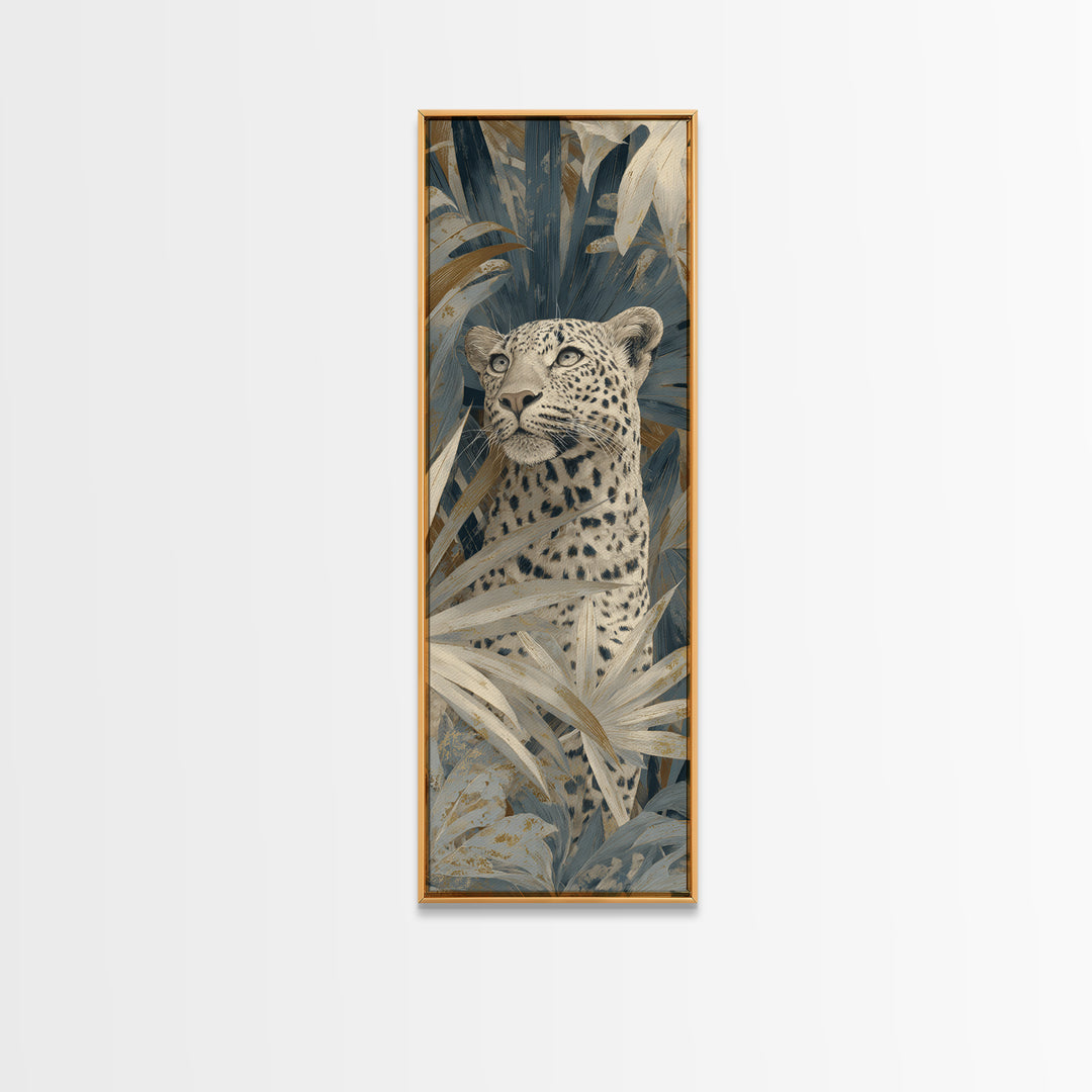 Leopard Hidden Among Palm Leaves Canvas Print, Tropical Art, Whimsical Art, Living Room Decor, Fine Art, Tropic, TRO-1x3-2