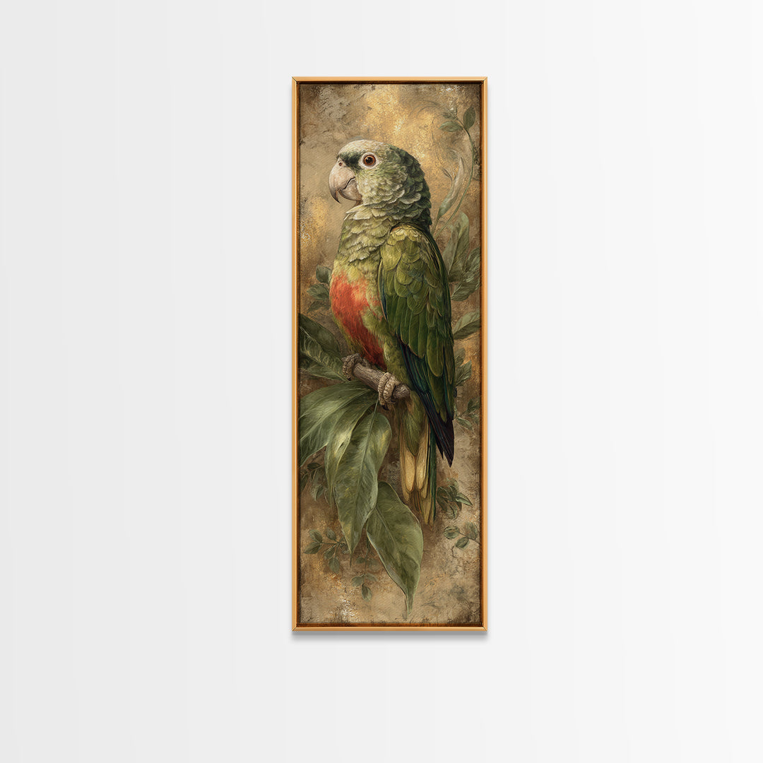 Parrot Portrait with Emerald Feathers Framed Canvas Print, Tropical Art, Wall Decor, Living Room Decor, Fine Art, Tropic, TRO-1x3-20