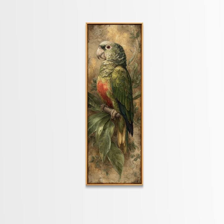 Parrot Portrait with Emerald Feathers Framed Canvas Print, Tropical Art, Wall Decor, Living Room Decor, Fine Art, Tropic, TRO-1x3-20