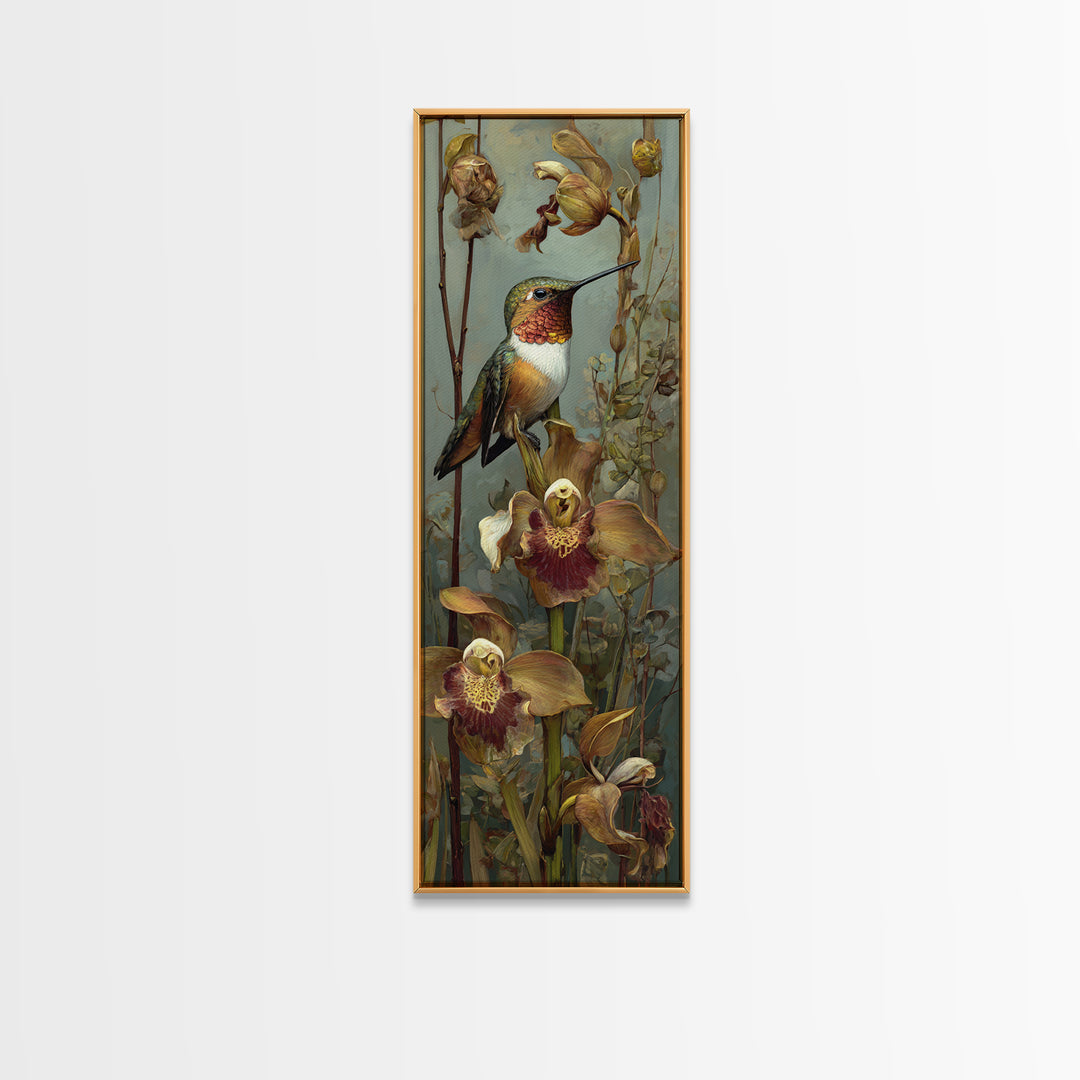 Orchid and Hummingbird Composition Canvas Print, Tropical Art, Gallery Wall Art, Living Room Decor, Fine Art, Tropic, TRO-1x3-22