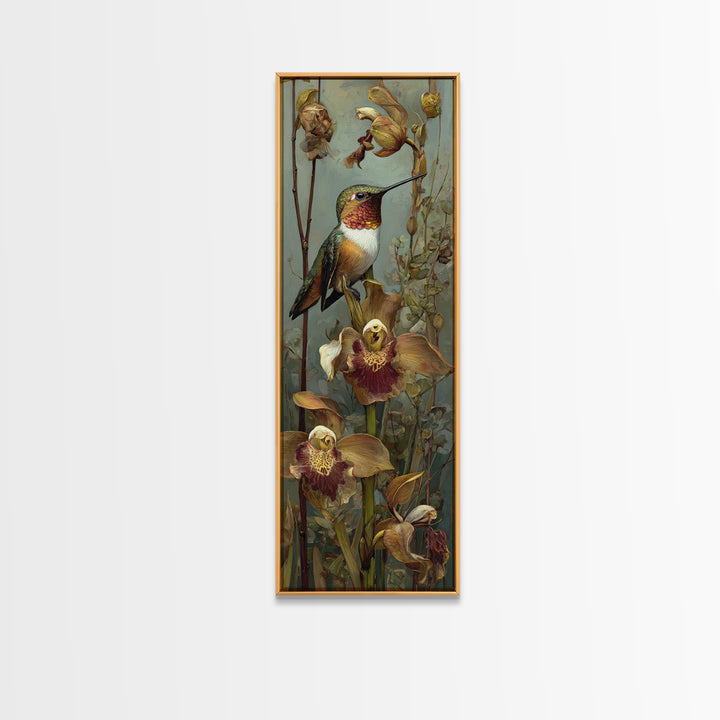 Orchid and Hummingbird Composition Canvas Print, Tropical Art, Gallery Wall Art, Living Room Decor, Fine Art, Tropic, TRO-1x3-22