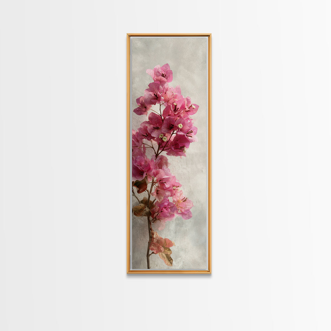 Pink Bougainvillea over White Wall Canvas Print, Tropical Art, Digital Prints, Living Room Decor, Tropic 328, Set of Prints, TRO-1x3-28