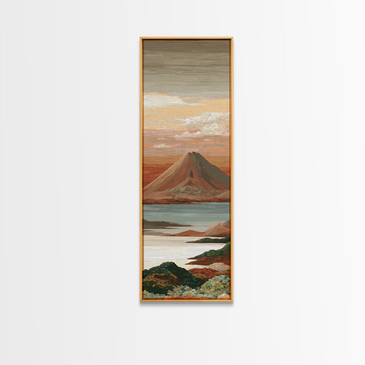 Island Volcano with Lush Foreground Framed Canvas Print, Tropical Art, Textured Painting, Living Room Decor, Fine Art, Tropic, TRO-1x3-29